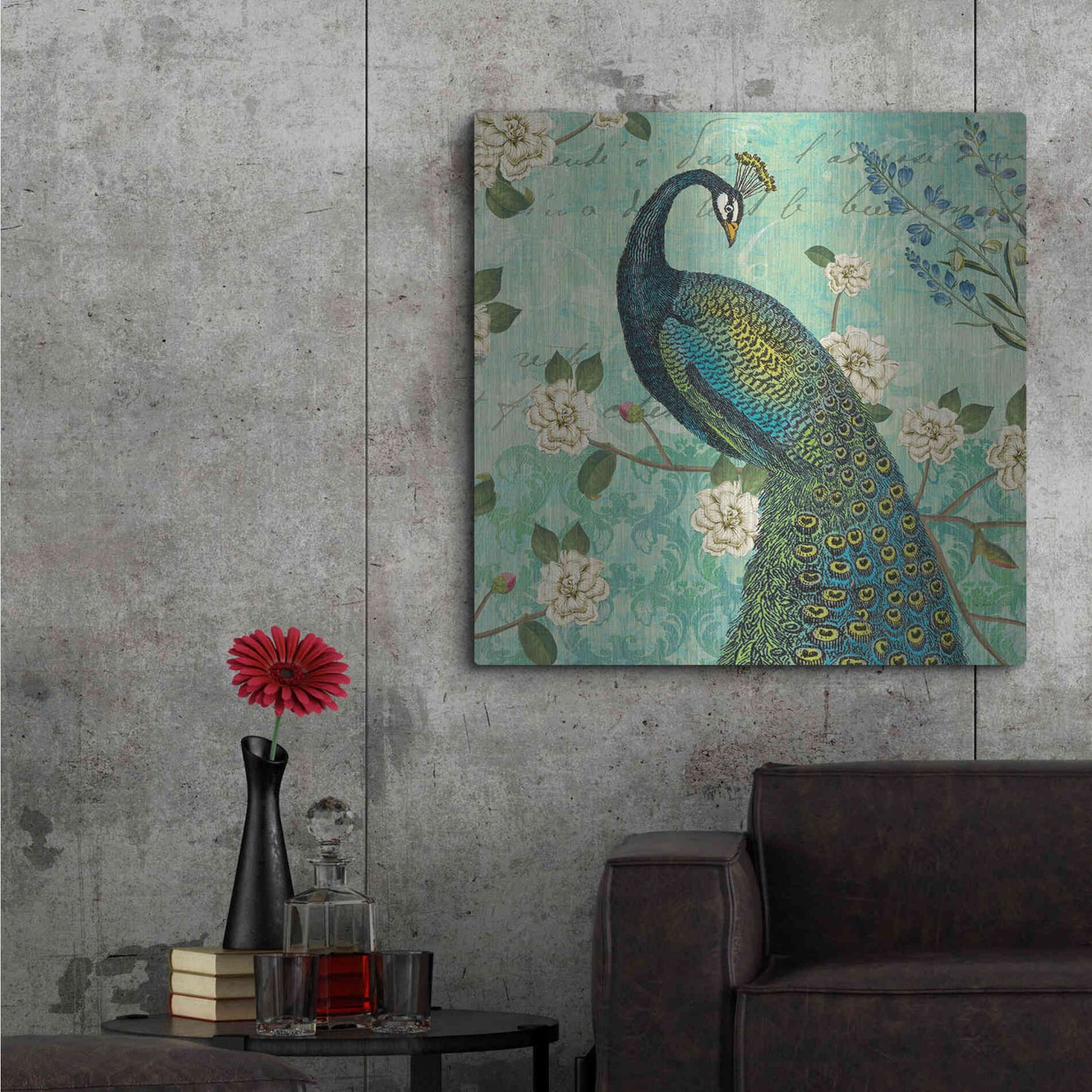 Luxe Metal Art 'Peacock Arbor VI Blue' by Sue Schlabach, Metal Wall Art,36x36
