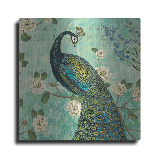 Luxe Metal Art 'Peacock Arbor VI Blue' by Sue Schlabach, Metal Wall Art