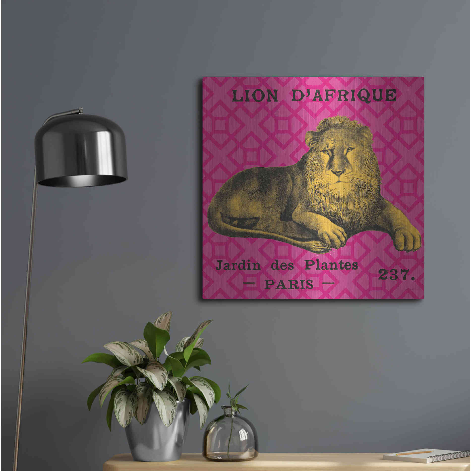 Luxe Metal Art 'Bright Safari Lion' by Sue Schlabach, Metal Wall Art,24x24