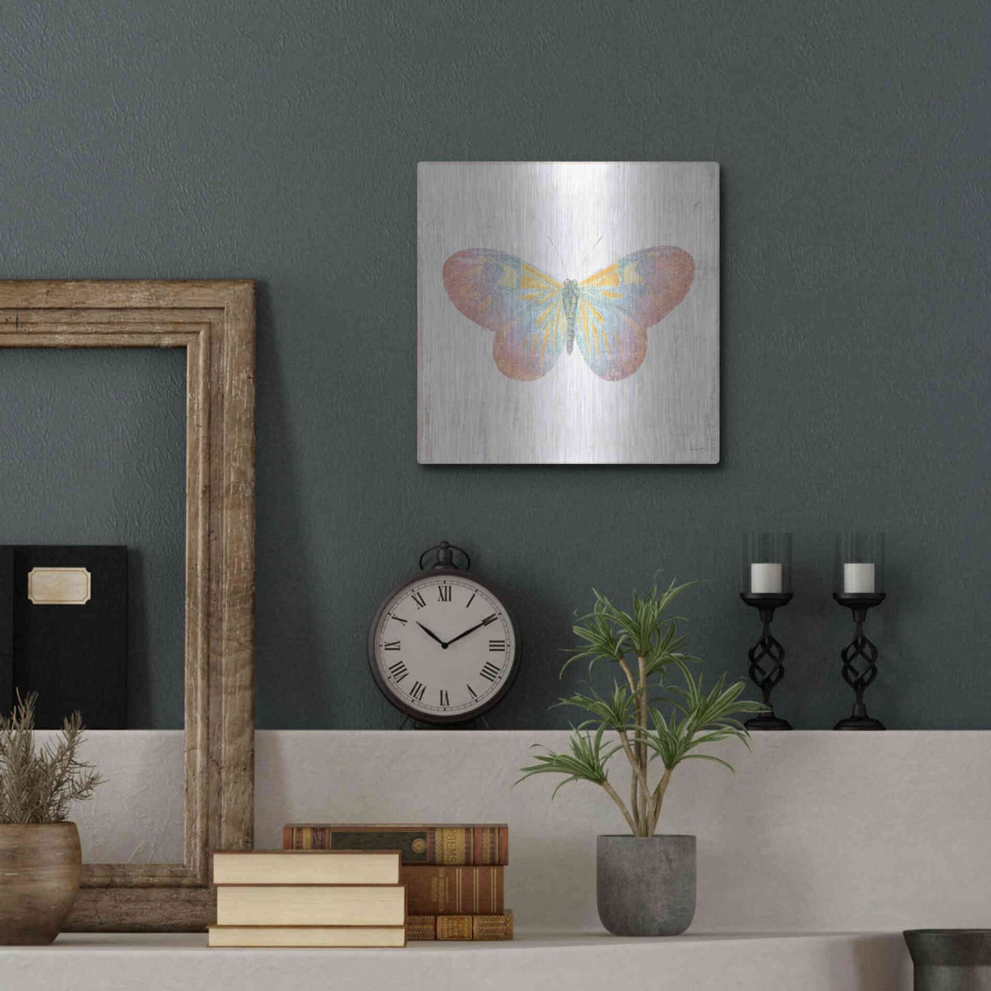 Luxe Metal Art 'White Barn Butterflies I' by Sue Schlabach, Metal Wall Art,12x12