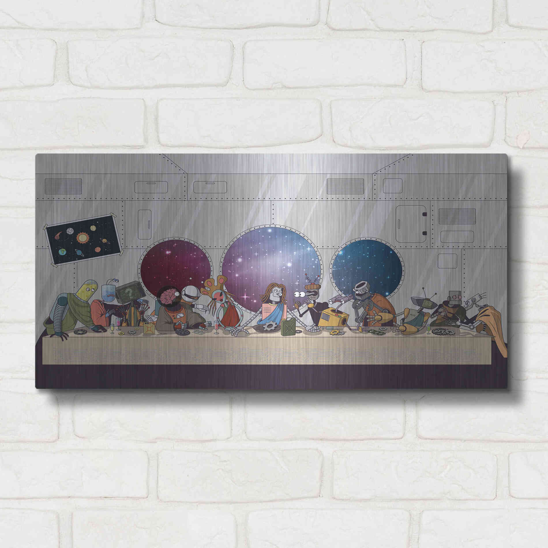 Luxe Metal Art 'The Robot's Last Supper' Metal Wall Art,24x12