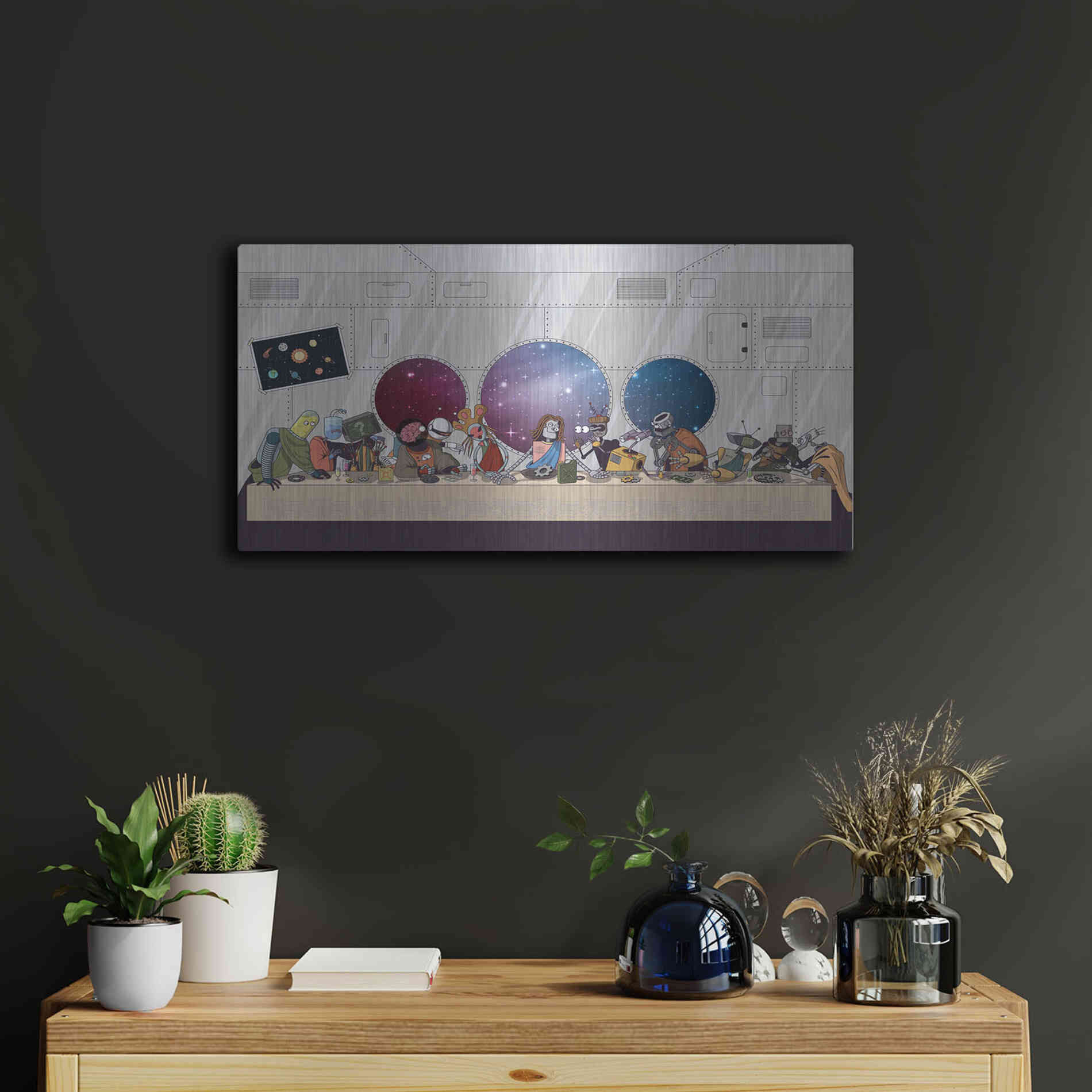 Luxe Metal Art 'The Robot's Last Supper' Metal Wall Art,24x12