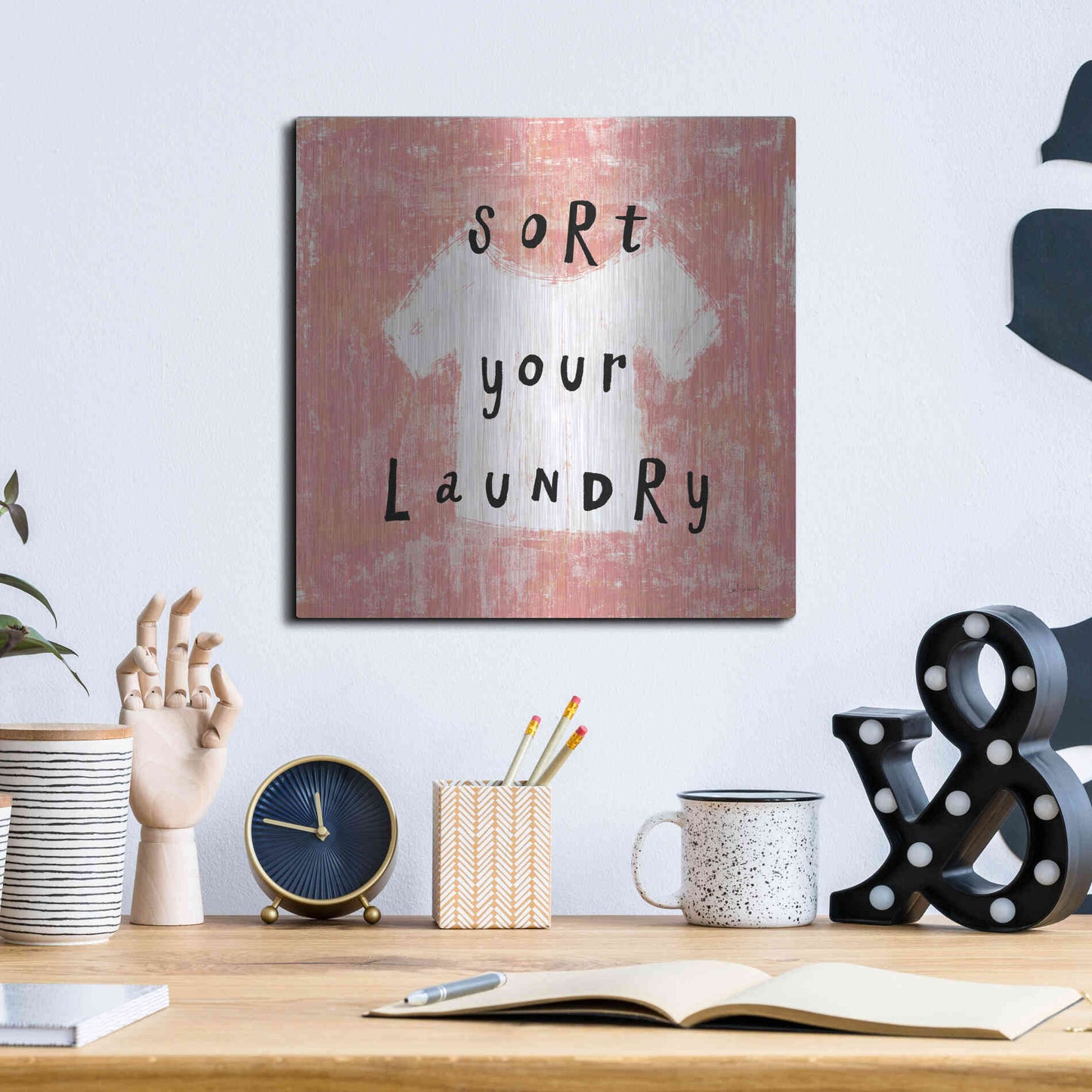 Luxe Metal Art 'Laundry Rules III' by Sue Schlabach, Metal Wall Art,12x12