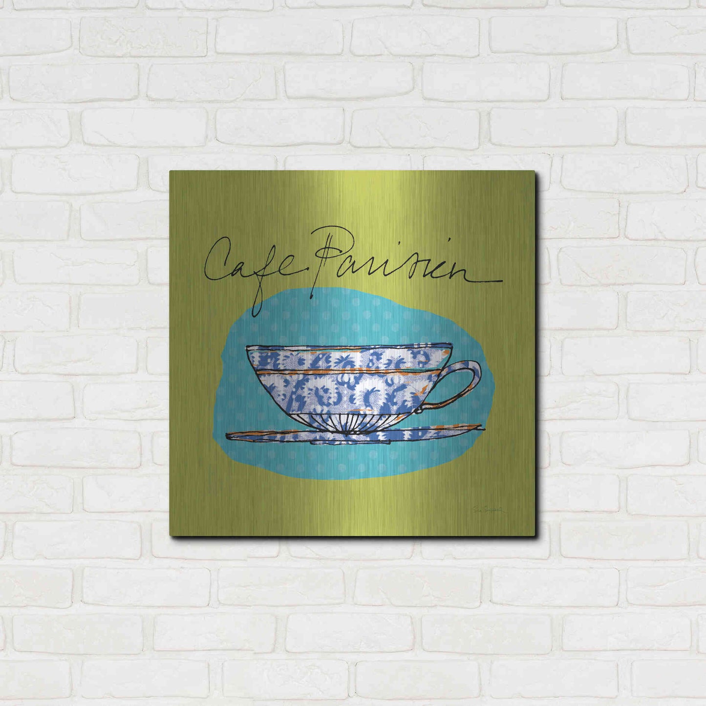 Luxe Metal Art 'Colorful Coffee Cafe Parisien No Border' by Sue Schlabach, Metal Wall Art,24x24