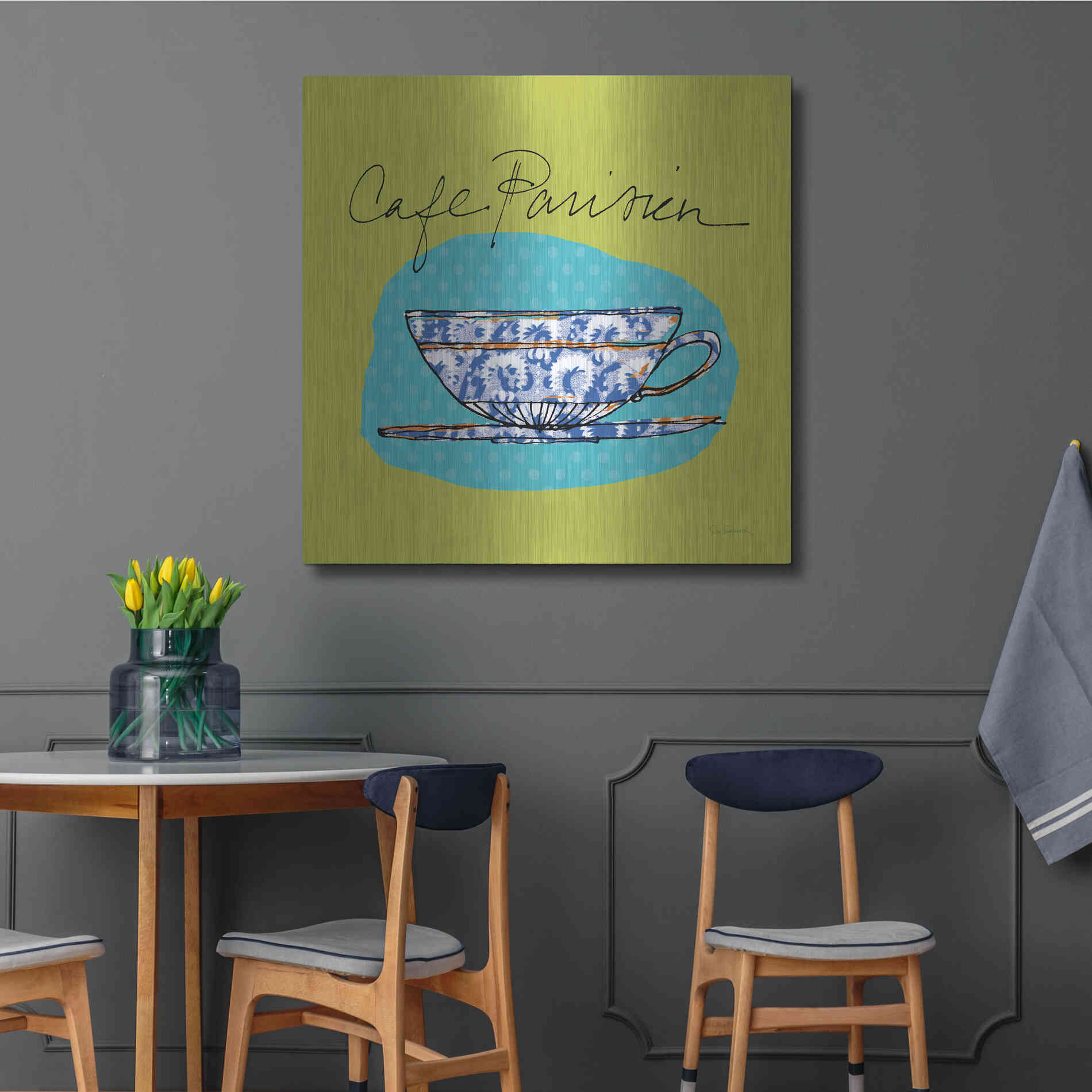 Luxe Metal Art 'Colorful Coffee Cafe Parisien No Border' by Sue Schlabach, Metal Wall Art,36x36