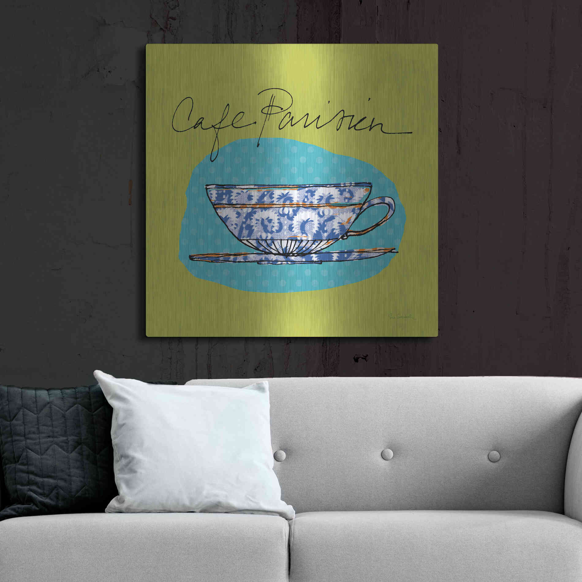 Luxe Metal Art 'Colorful Coffee Cafe Parisien No Border' by Sue Schlabach, Metal Wall Art,36x36