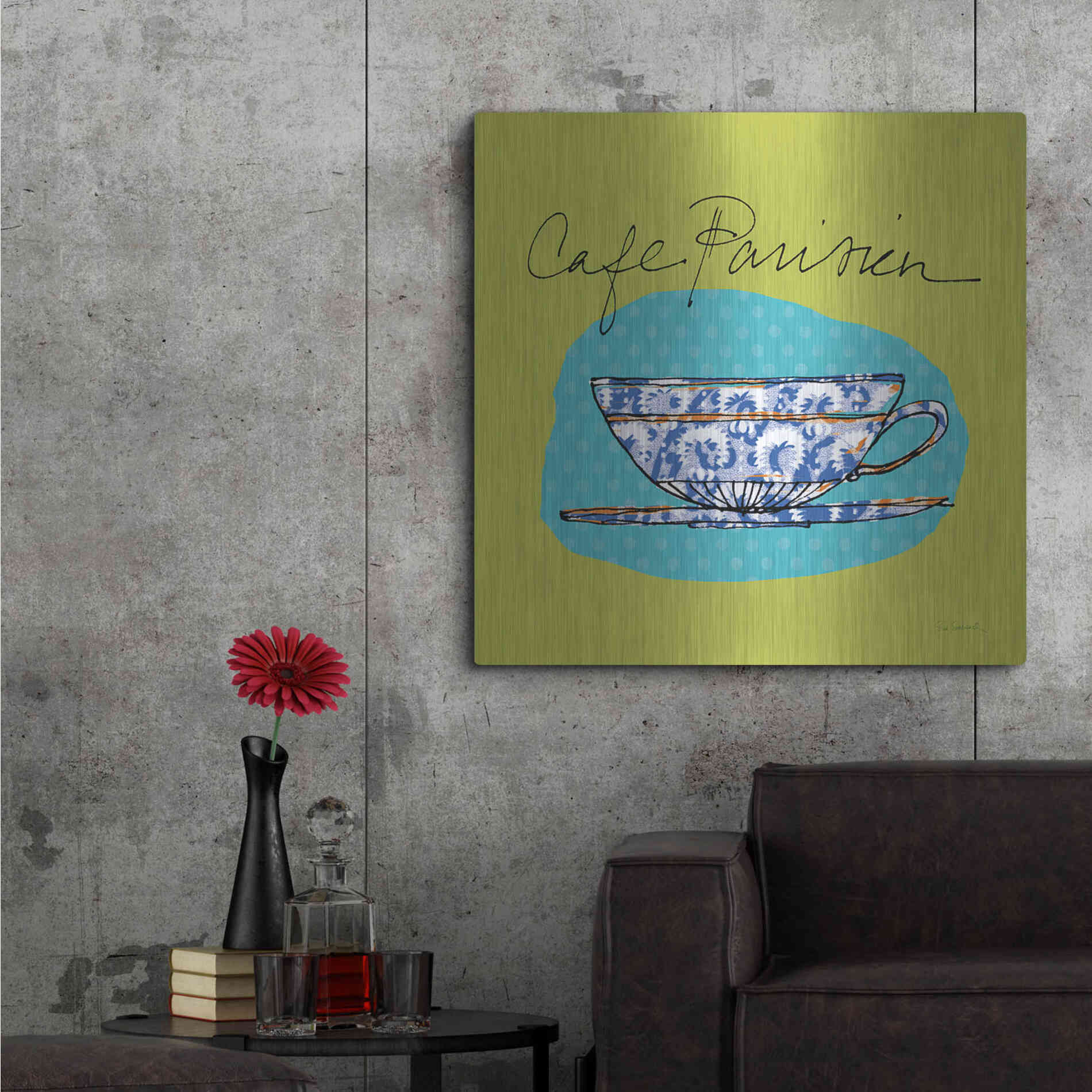 Luxe Metal Art 'Colorful Coffee Cafe Parisien No Border' by Sue Schlabach, Metal Wall Art,36x36