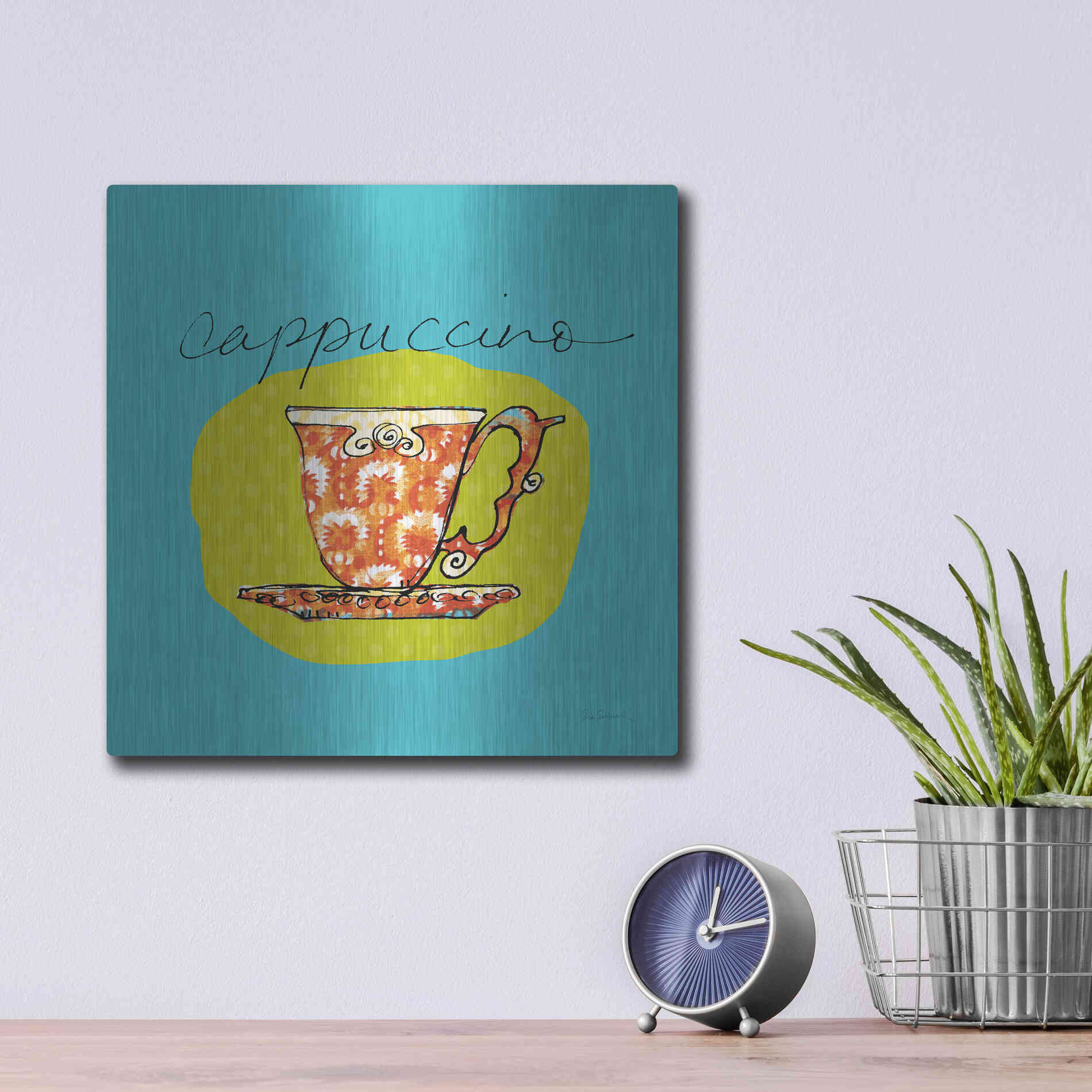 Luxe Metal Art 'Colorful Coffee Cappuccino No Border' by Sue Schlabach, Metal Wall Art,12x12