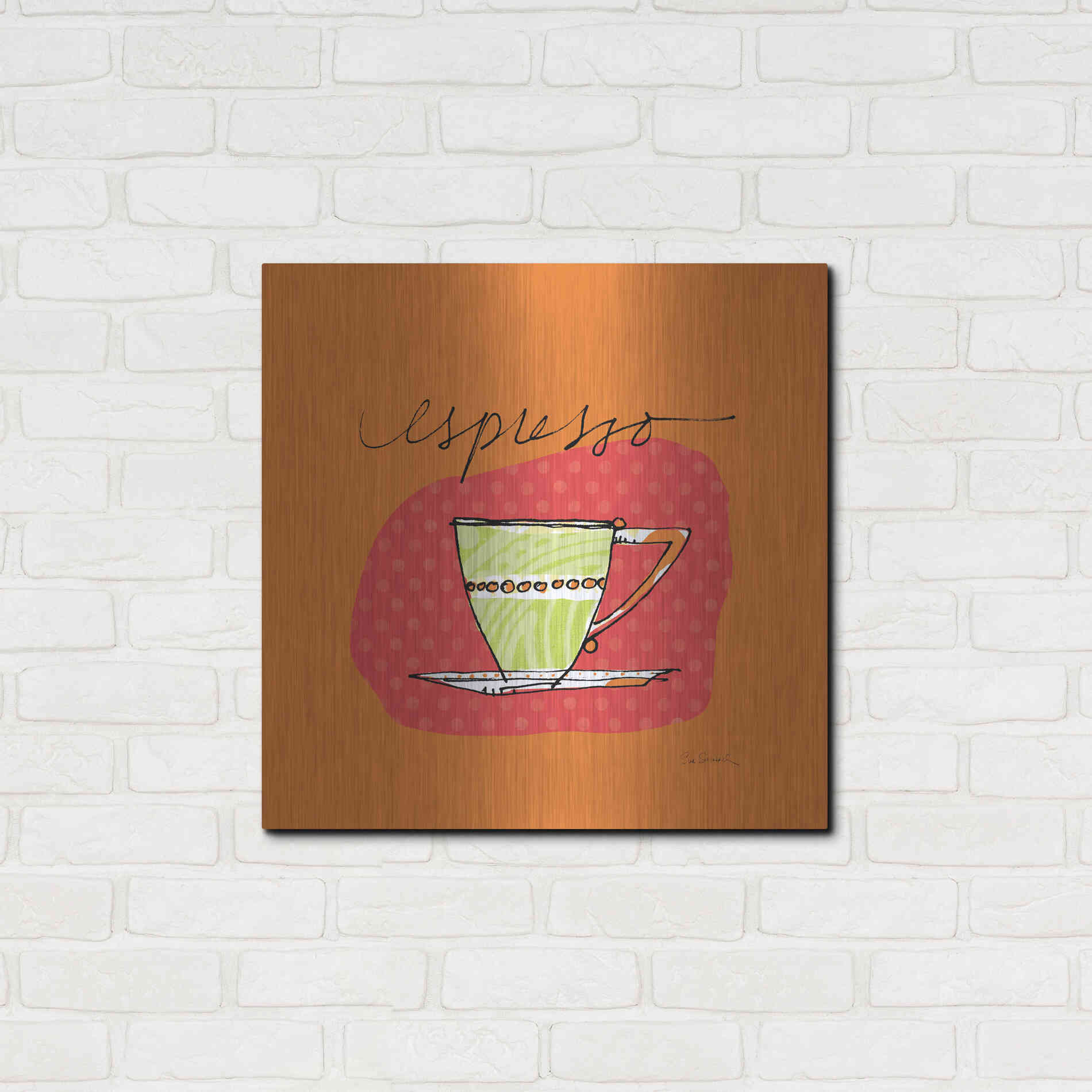 Luxe Metal Art 'Colorful Coffee Espresso No Border' by Sue Schlabach, Metal Wall Art,24x24