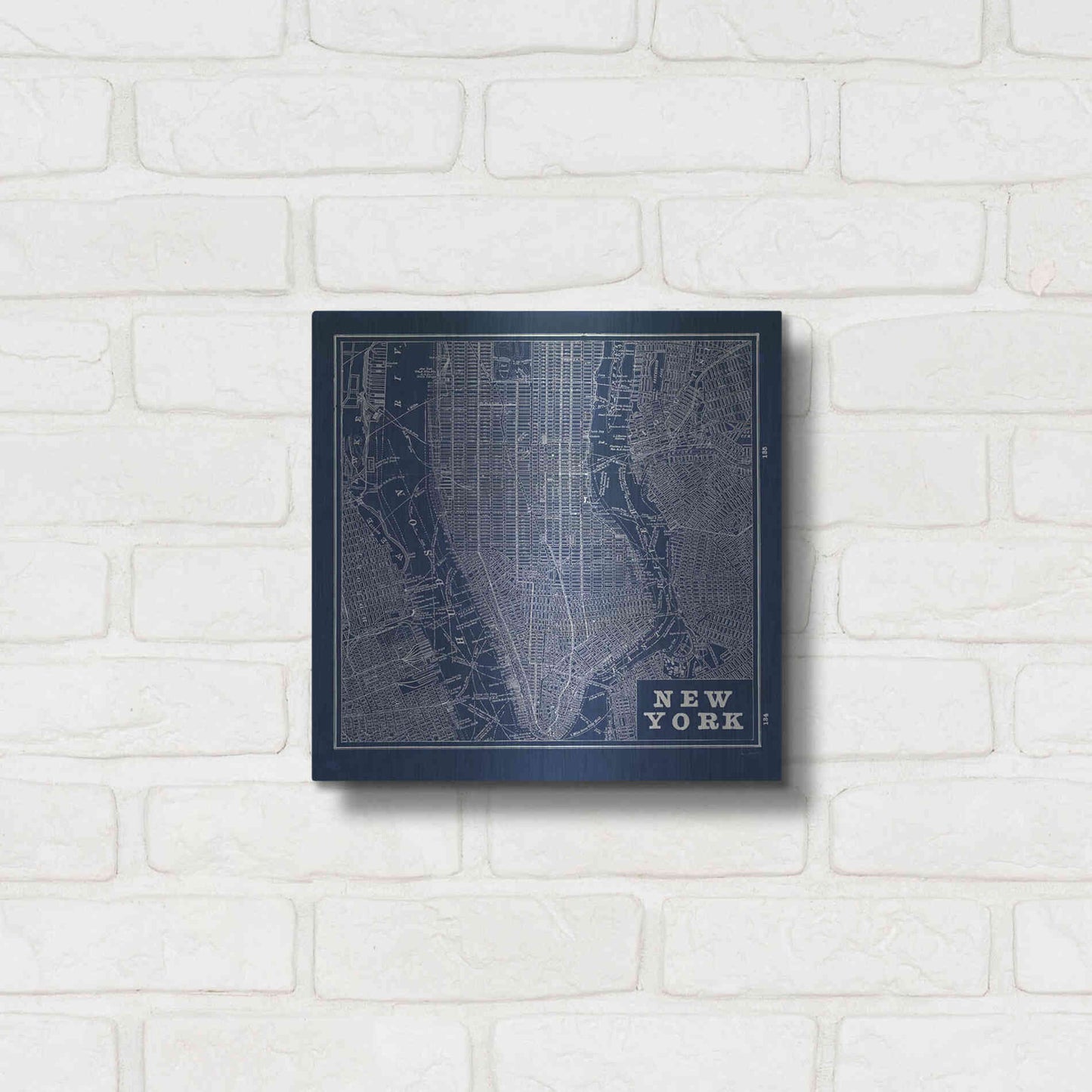 Luxe Metal Art 'Blueprint Map New York Square' by Sue Schlabach, Metal Wall Art,12x12