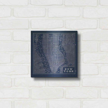 Luxe Metal Art 'Blueprint Map New York Square' by Sue Schlabach, Metal Wall Art,12x12