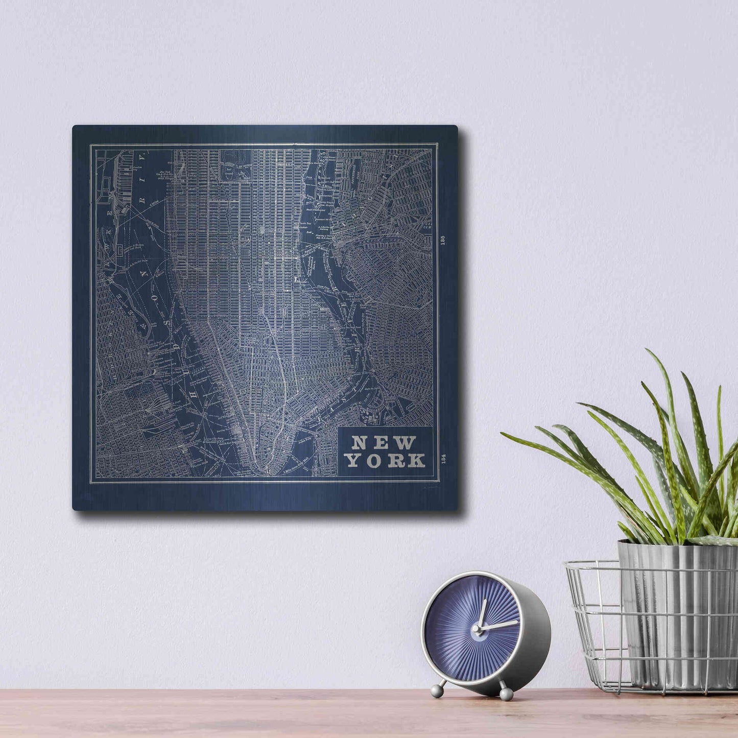 Luxe Metal Art 'Blueprint Map New York Square' by Sue Schlabach, Metal Wall Art,12x12
