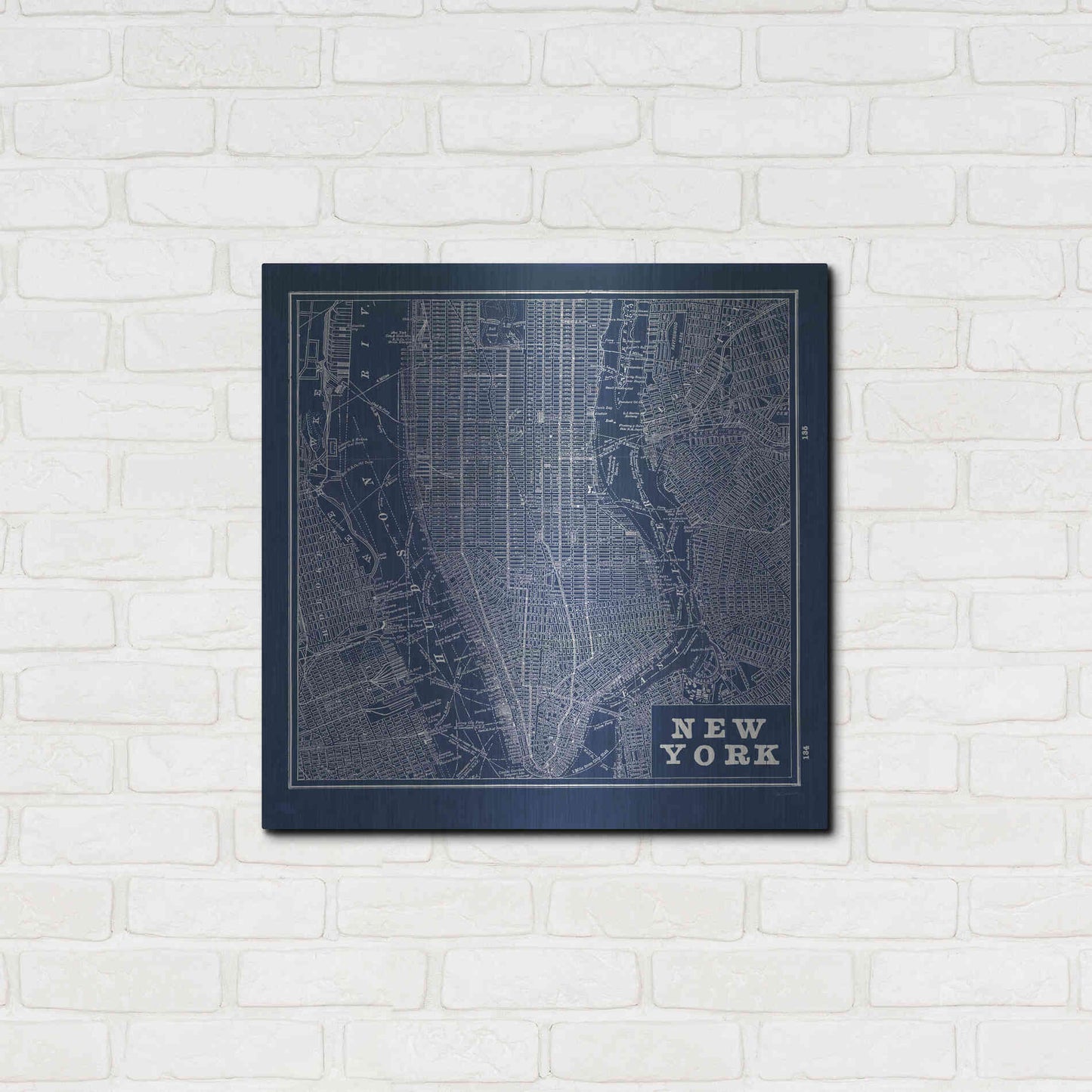 Luxe Metal Art 'Blueprint Map New York Square' by Sue Schlabach, Metal Wall Art,24x24