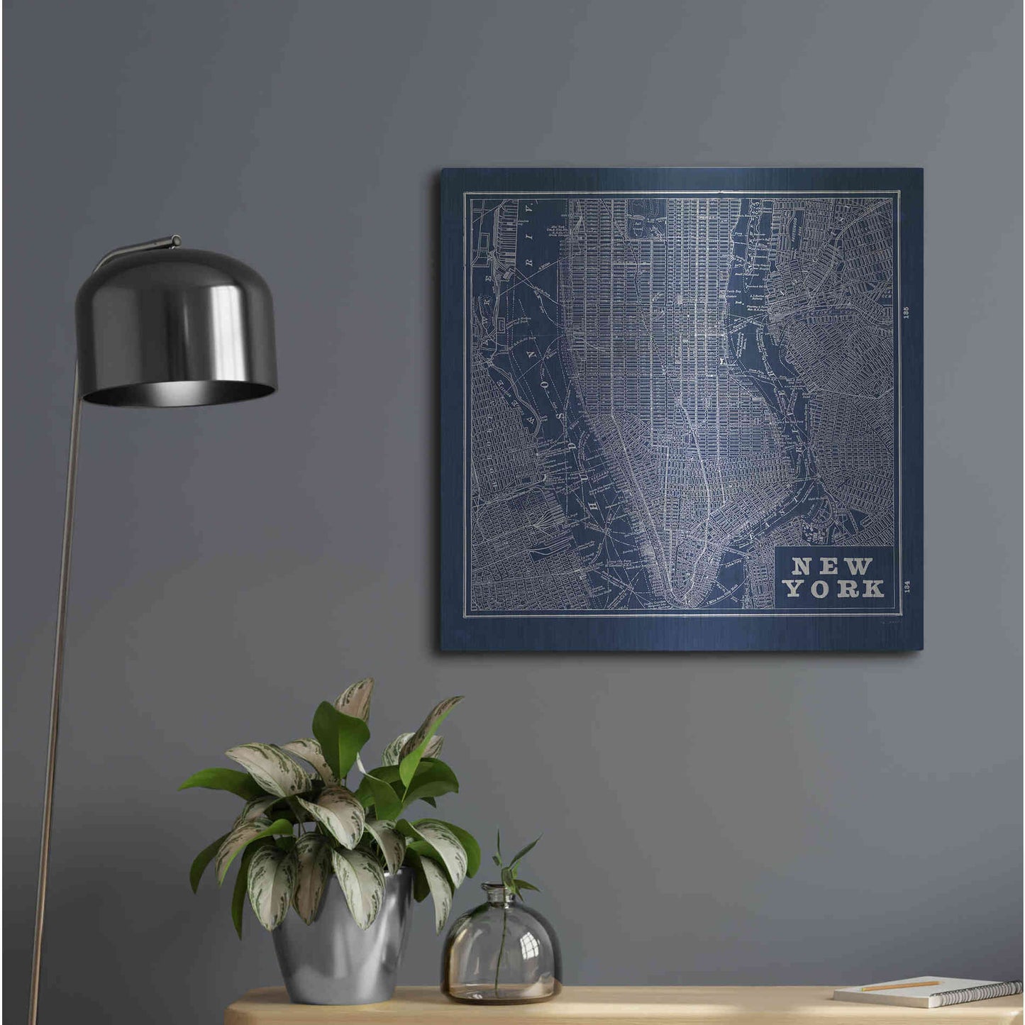 Luxe Metal Art 'Blueprint Map New York Square' by Sue Schlabach, Metal Wall Art,24x24