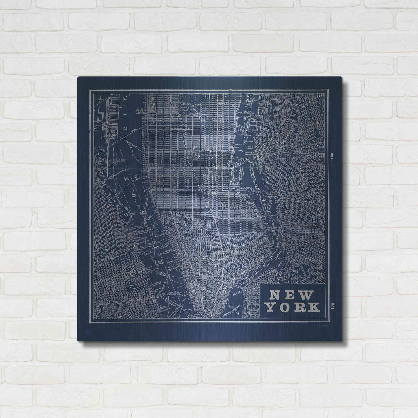 Luxe Metal Art 'Blueprint Map New York Square' by Sue Schlabach, Metal Wall Art,36x36