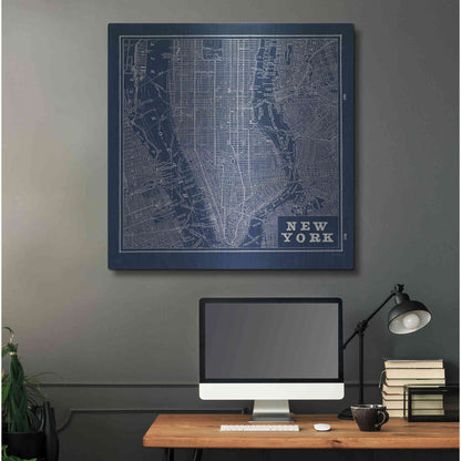 Luxe Metal Art 'Blueprint Map New York Square' by Sue Schlabach, Metal Wall Art,36x36