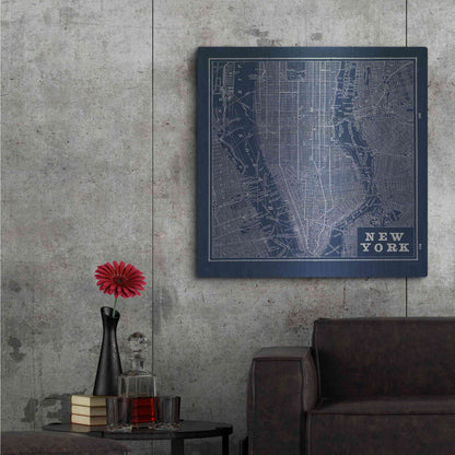 Luxe Metal Art 'Blueprint Map New York Square' by Sue Schlabach, Metal Wall Art,36x36