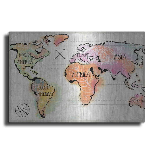Luxe Metal Art 'Mapped Continents I Neutral' by Sue Schlabach, Metal Wall Art
