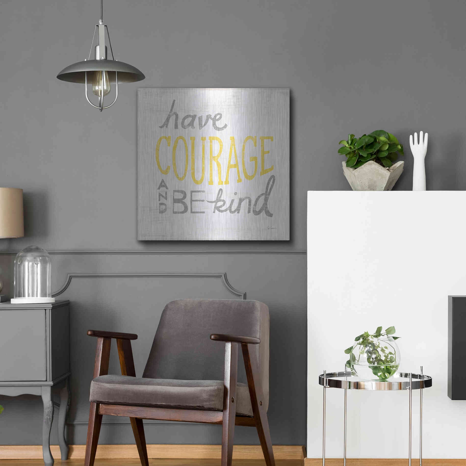 Luxe Metal Art 'Have Courage Gray' by Sue Schlabach, Metal Wall Art,24x24