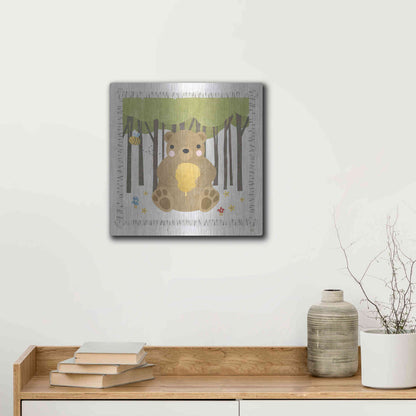 Luxe Metal Art 'Wood Land Hideaway Bear' by Moira Hershey, Metal Wall Art,12x12