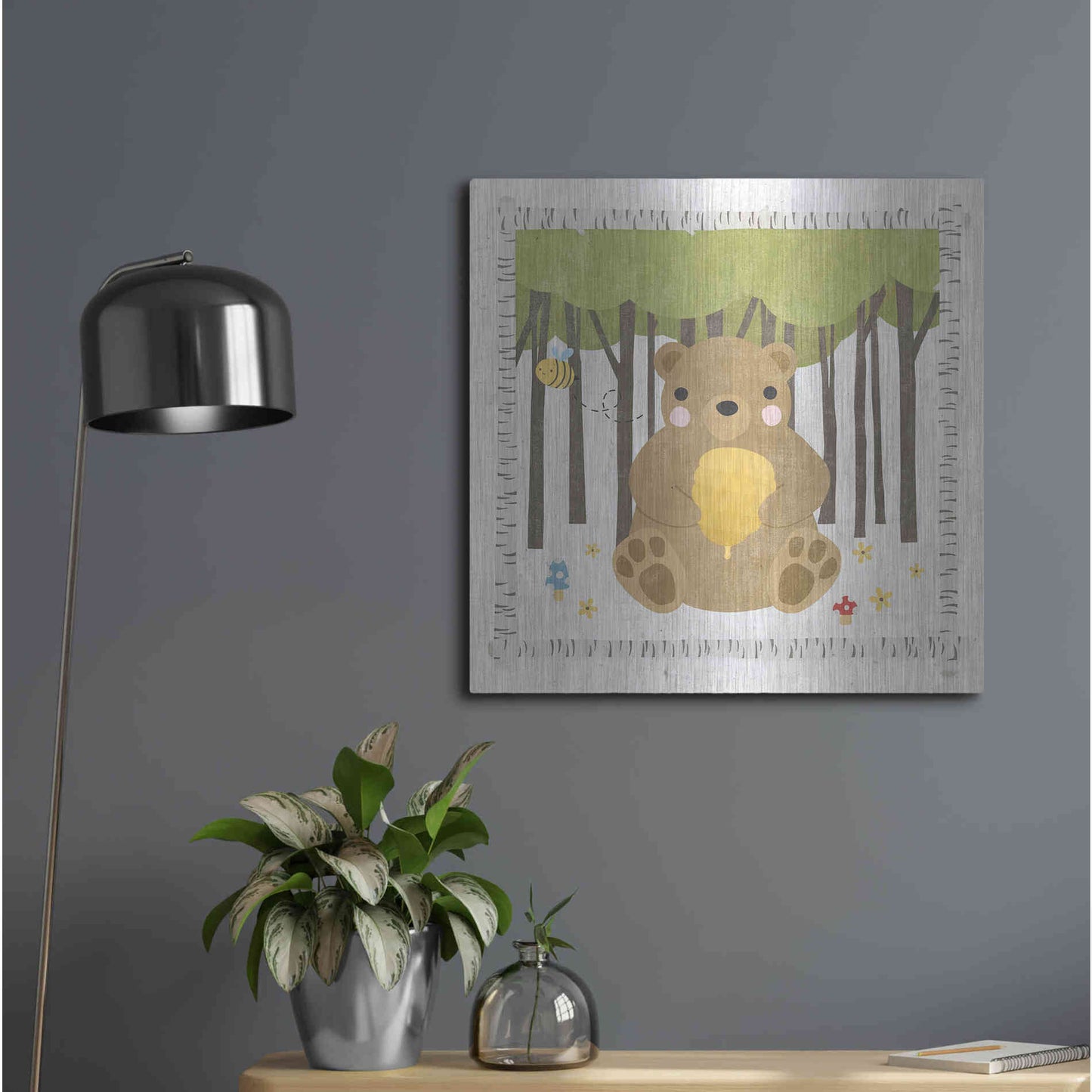 Luxe Metal Art 'Wood Land Hideaway Bear' by Moira Hershey, Metal Wall Art,24x24