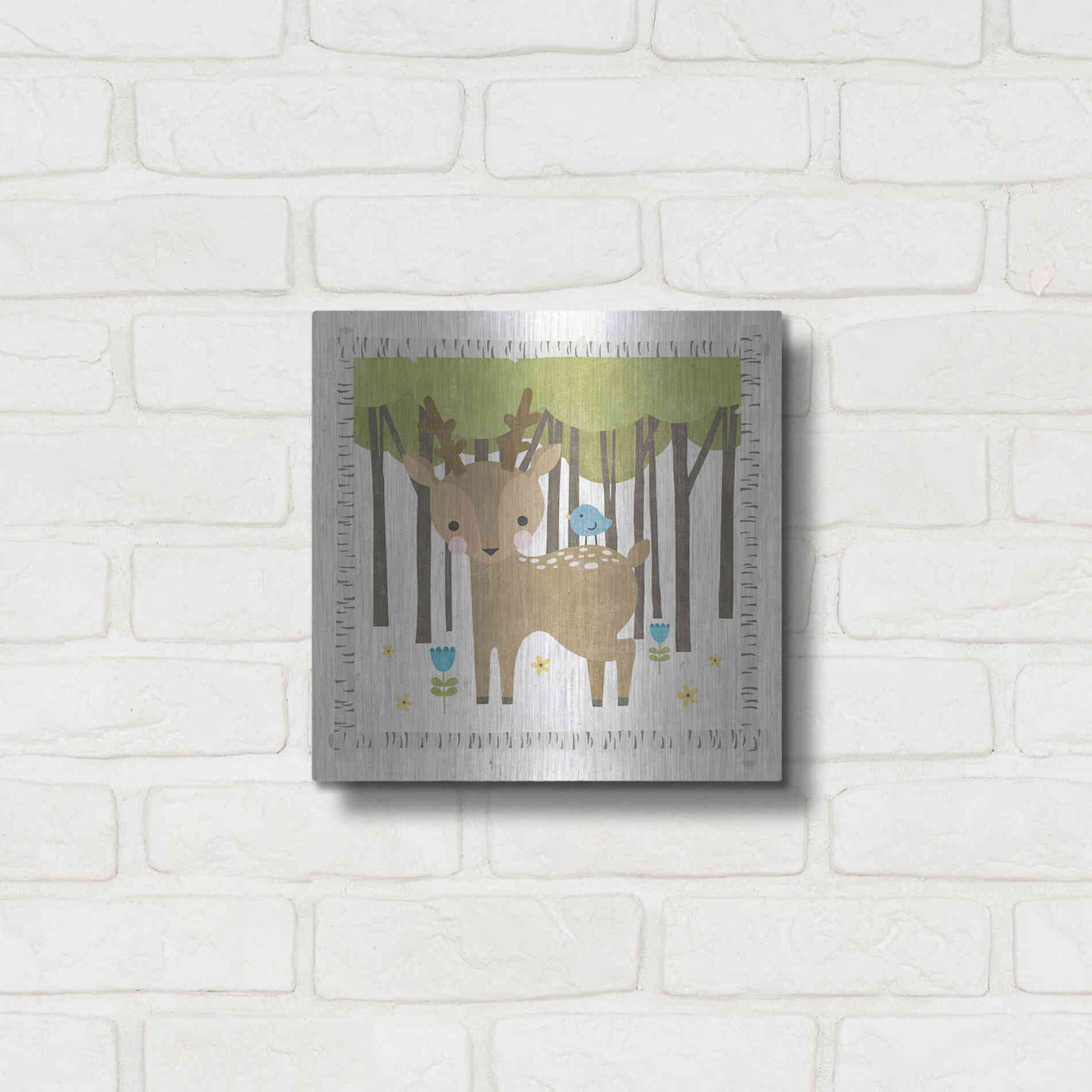 Luxe Metal Art 'Wood Land Hideaway Deer' by Moira Hershey, Metal Wall Art,12x12