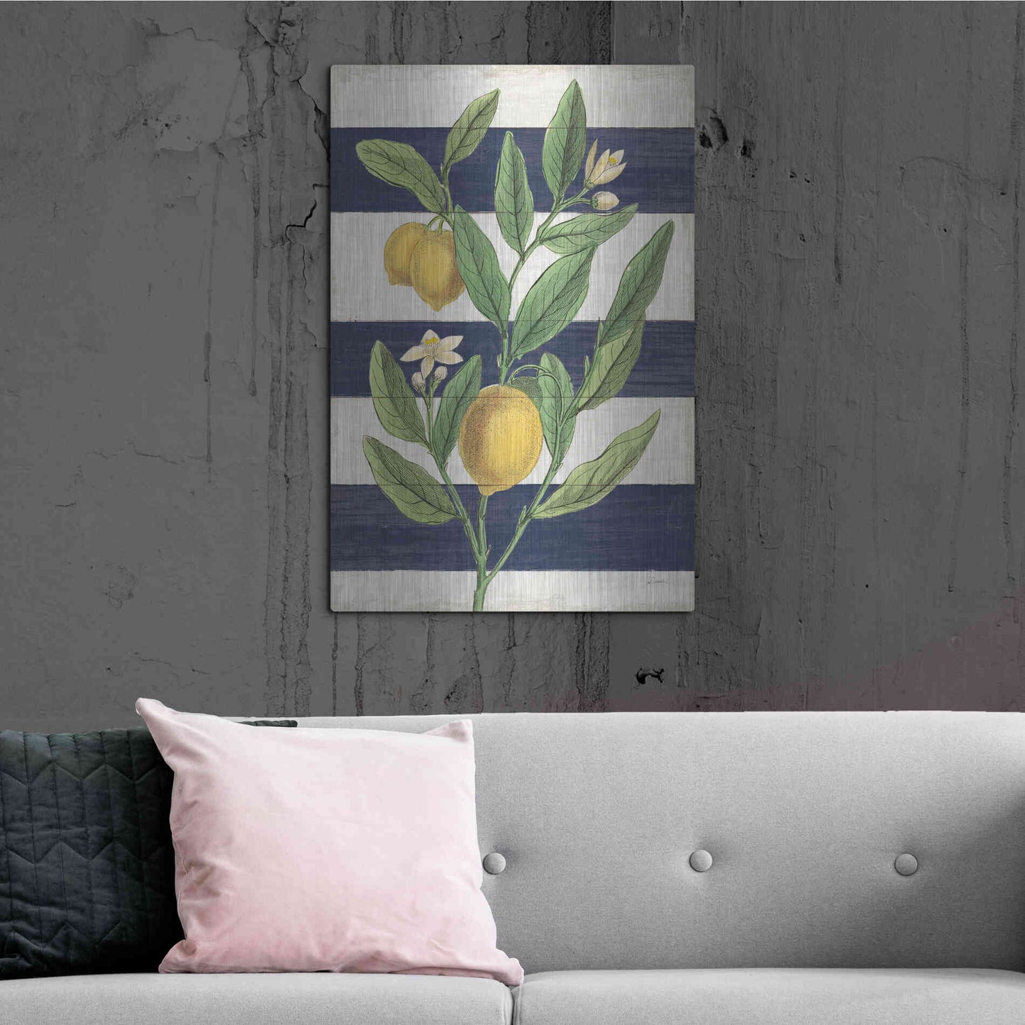 Luxe Metal Art 'Classic Citrus V Navy Shiplap NW' by Sue Schlabach, Metal Wall Art,24x36