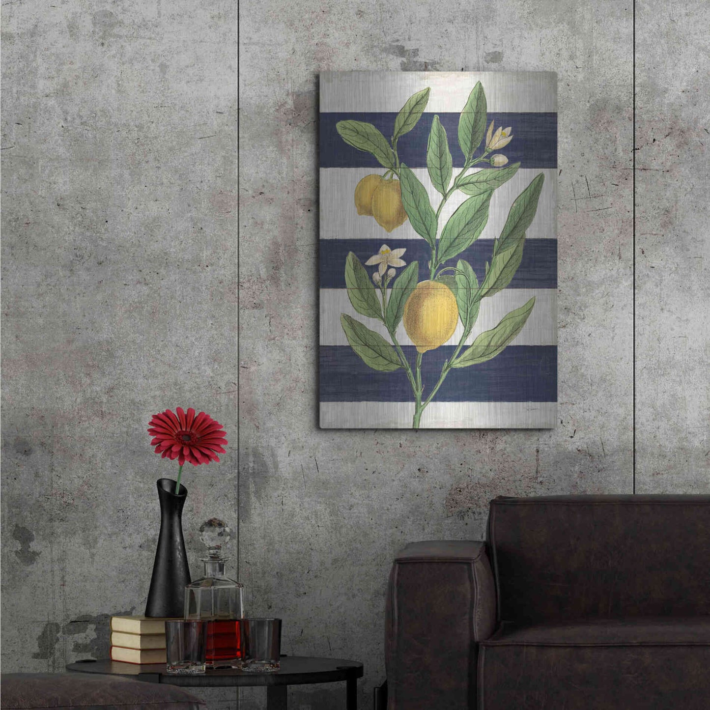 Luxe Metal Art 'Classic Citrus V Navy Shiplap NW' by Sue Schlabach, Metal Wall Art,24x36