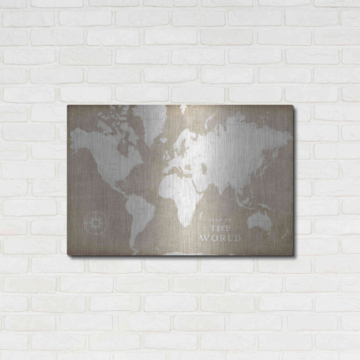 Luxe Metal Art 'Burlap World Map I' by Sue Schlabach, Metal Wall Art,36x24