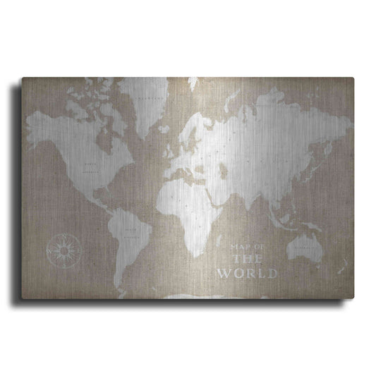 Luxe Metal Art 'Burlap World Map I' by Sue Schlabach, Metal Wall Art