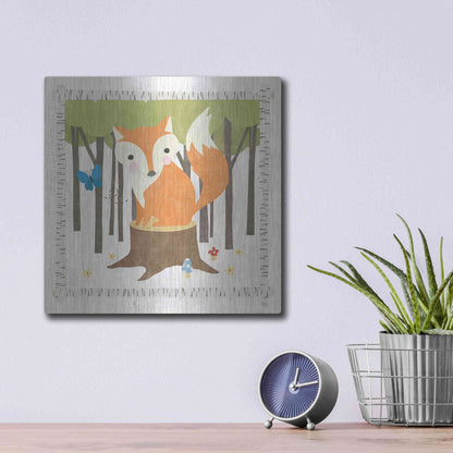 Luxe Metal Art 'Wood Land Hideaway Fox' by Moira Hershey, Metal Wall Art,12x12