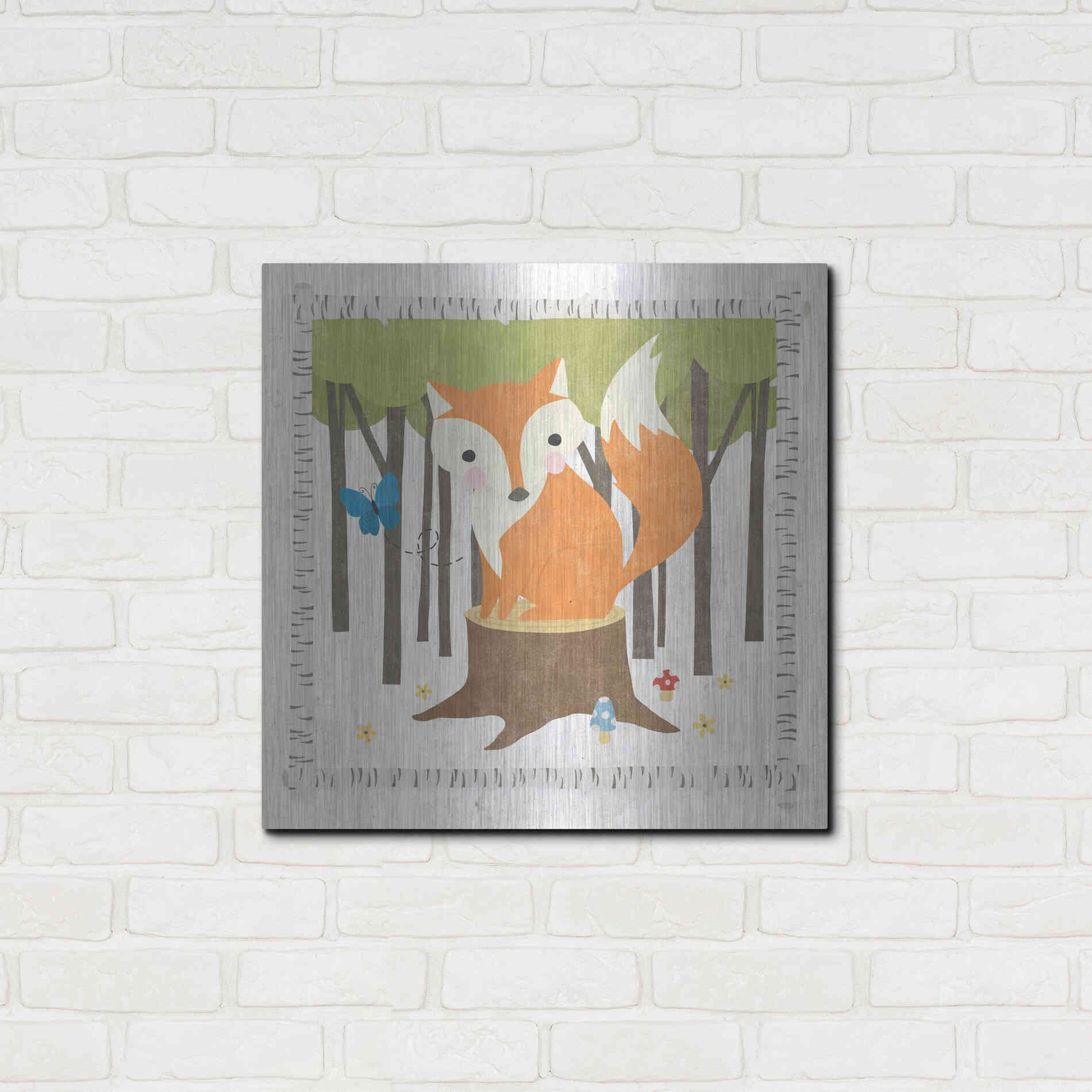 Luxe Metal Art 'Wood Land Hideaway Fox' by Moira Hershey, Metal Wall Art,24x24