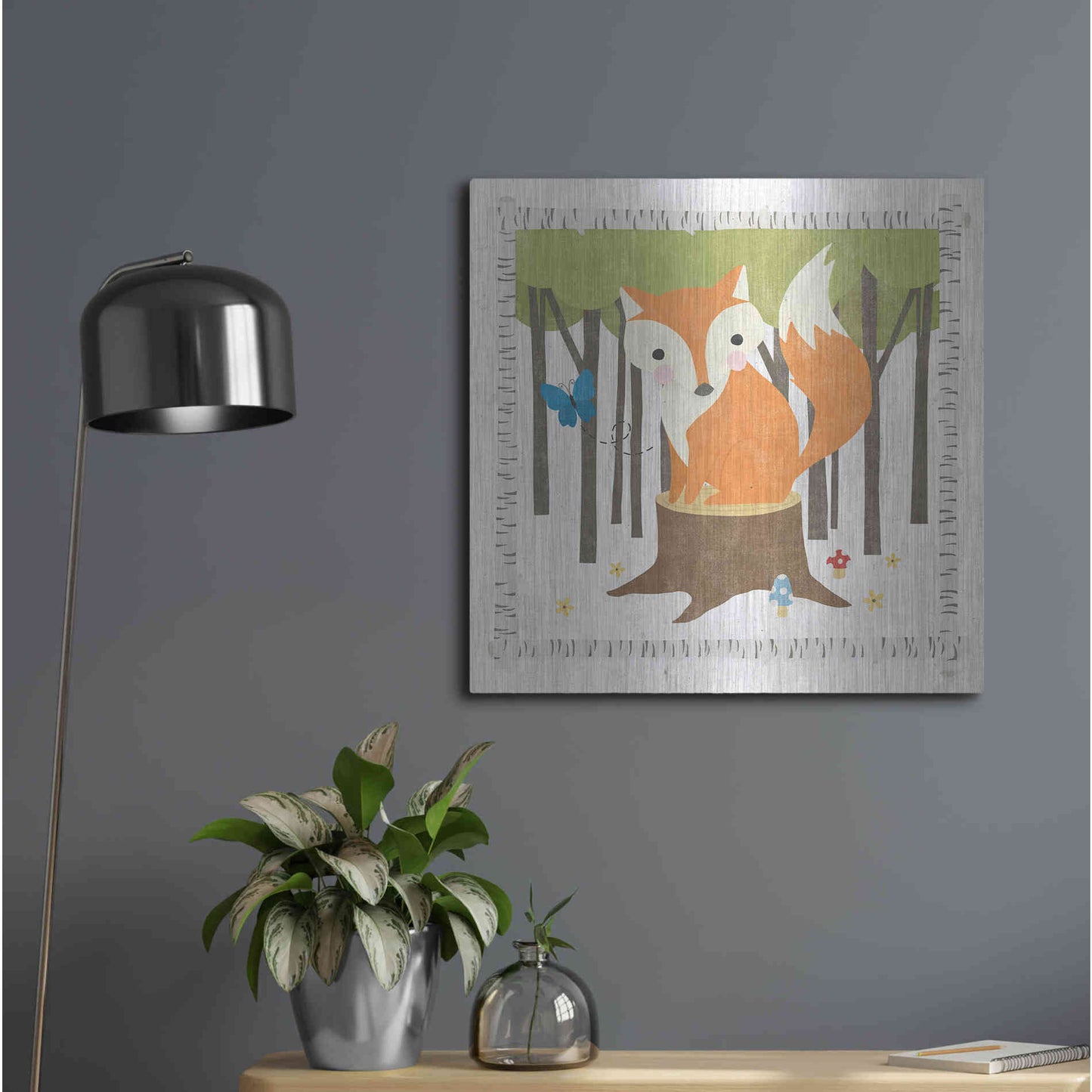 Luxe Metal Art 'Wood Land Hideaway Fox' by Moira Hershey, Metal Wall Art,24x24