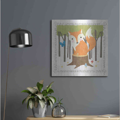 Luxe Metal Art 'Wood Land Hideaway Fox' by Moira Hershey, Metal Wall Art,24x24