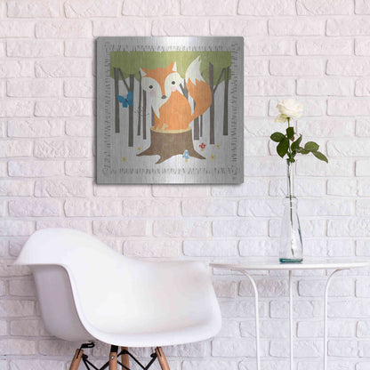 Luxe Metal Art 'Wood Land Hideaway Fox' by Moira Hershey, Metal Wall Art,24x24