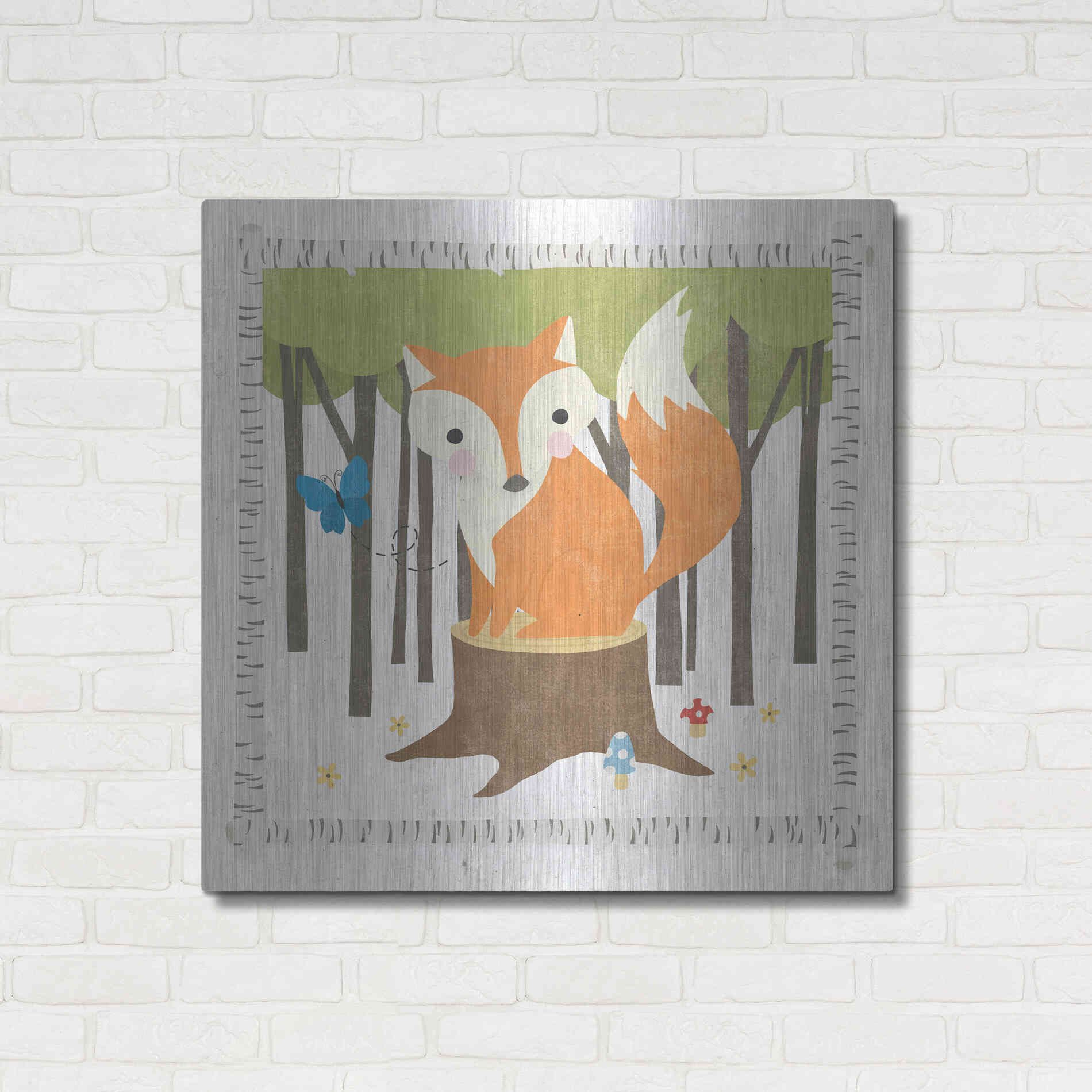 Luxe Metal Art 'Wood Land Hideaway Fox' by Moira Hershey, Metal Wall Art,36x36