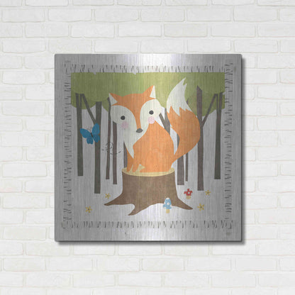 Luxe Metal Art 'Wood Land Hideaway Fox' by Moira Hershey, Metal Wall Art,36x36