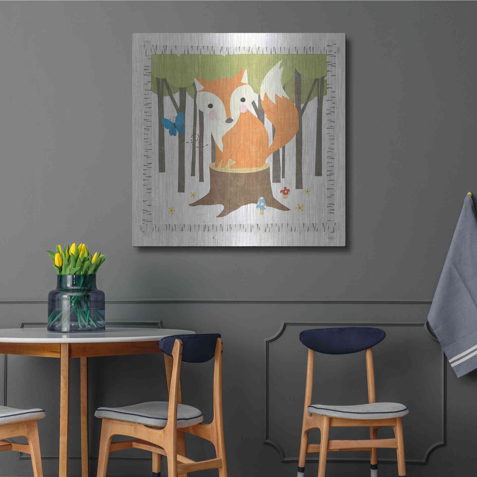 Luxe Metal Art 'Wood Land Hideaway Fox' by Moira Hershey, Metal Wall Art,36x36