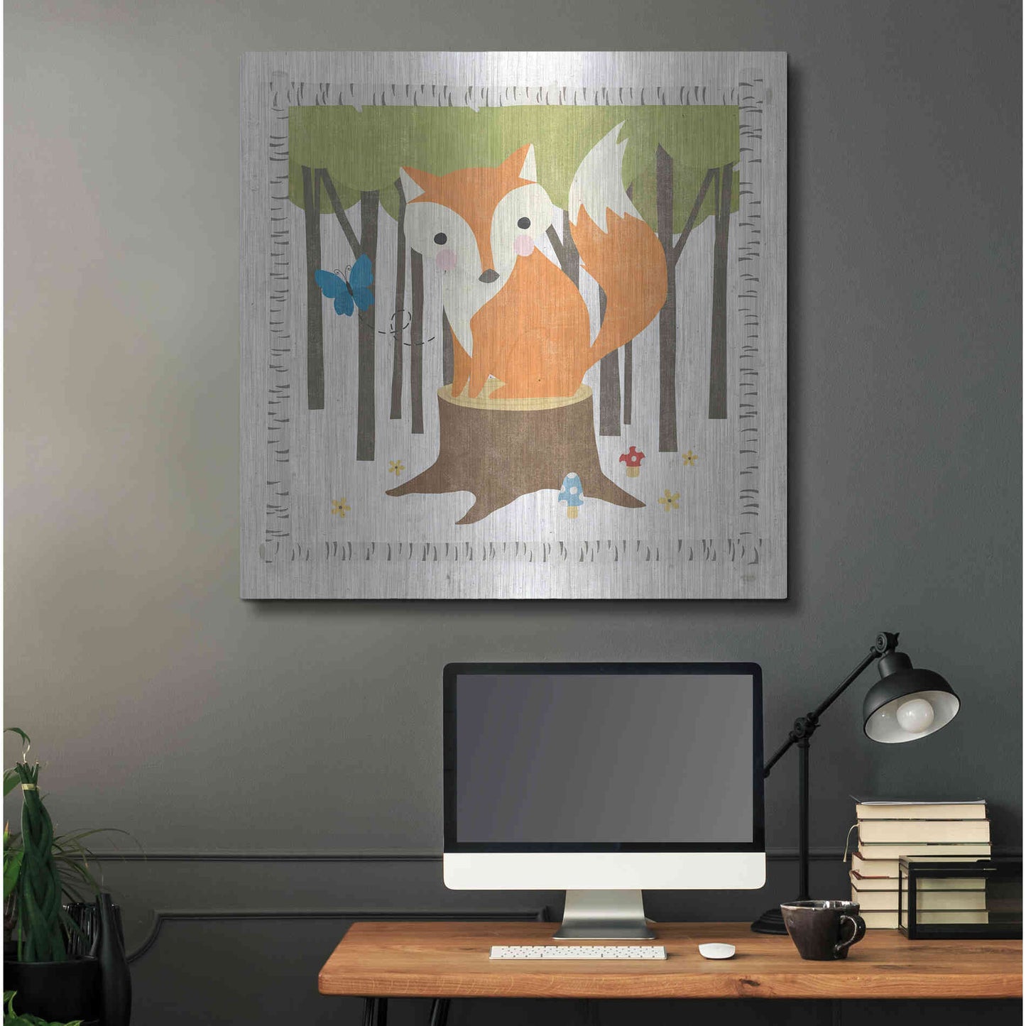 Luxe Metal Art 'Wood Land Hideaway Fox' by Moira Hershey, Metal Wall Art,36x36