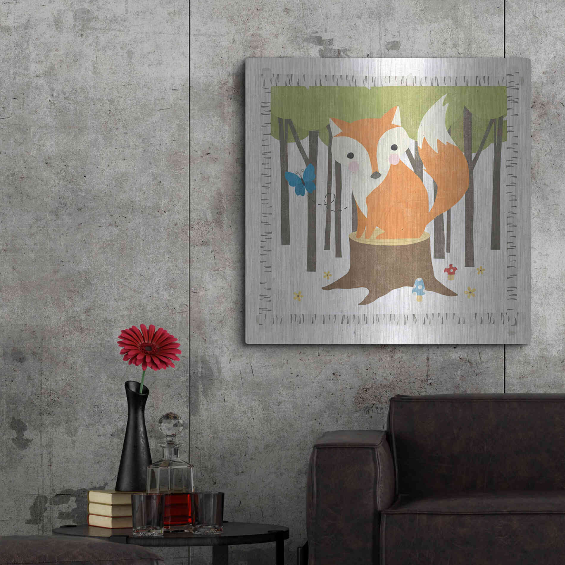 Luxe Metal Art 'Wood Land Hideaway Fox' by Moira Hershey, Metal Wall Art,36x36