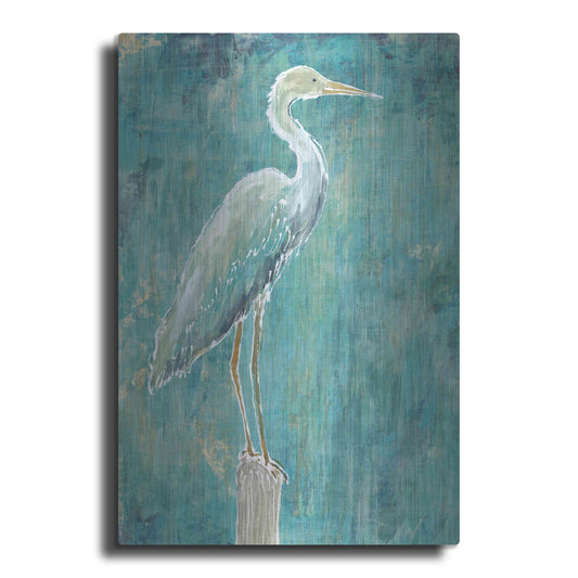 Luxe Metal Art 'Coastal Egret I Dark' by Sue Schlabach, Metal Wall Art