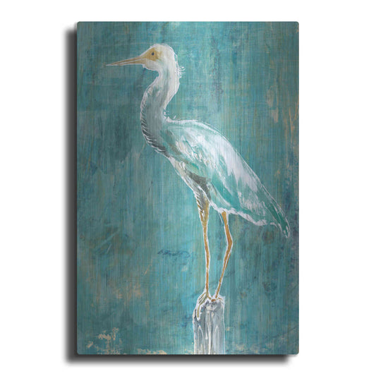 Luxe Metal Art 'Coastal Egret II Dark' by Sue Schlabach, Metal Wall Art