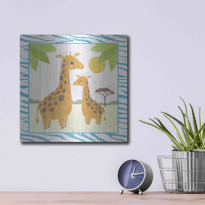 Luxe Metal Art 'Safari Fun Giraffe' by Moira Hershey, Metal Wall Art,12x12