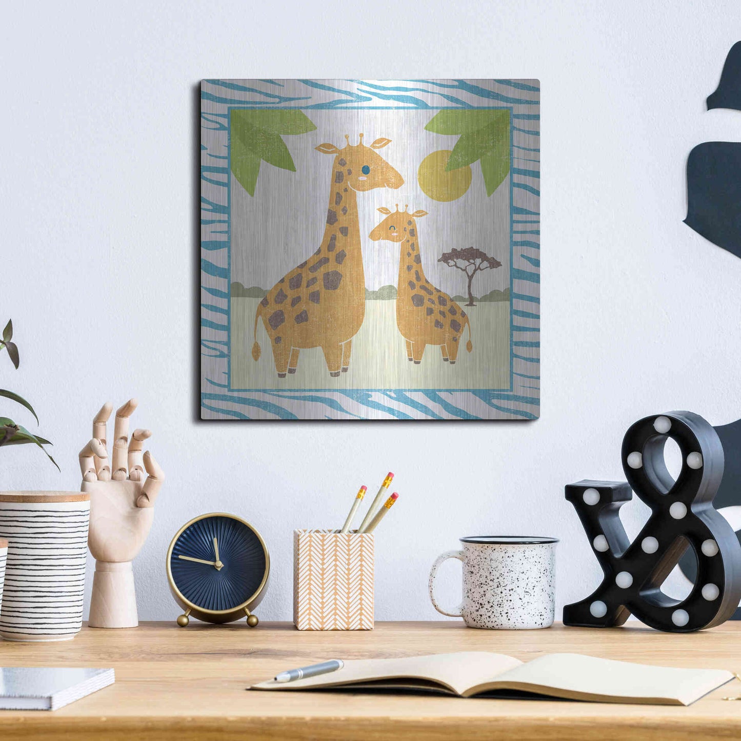 Luxe Metal Art 'Safari Fun Giraffe' by Moira Hershey, Metal Wall Art,12x12