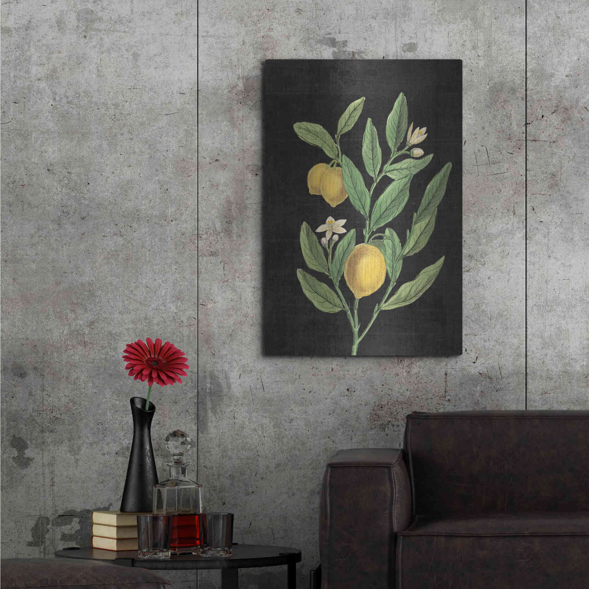 Luxe Metal Art 'Classic Citrus V Black No Words' by Sue Schlabach, Metal Wall Art,24x36
