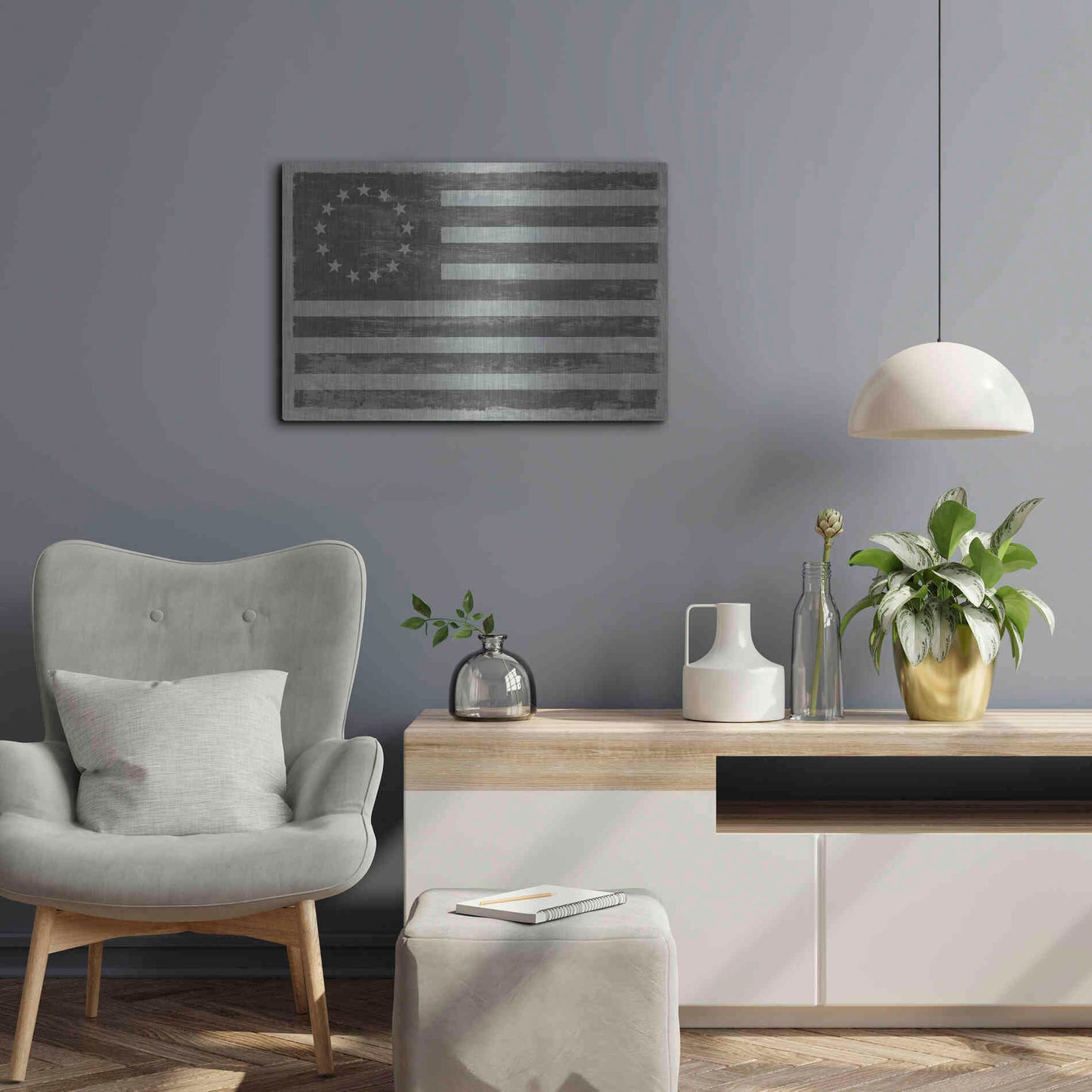 Luxe Metal Art 'Slate American Flag' by Sue Schlabach, Metal Wall Art,24x16