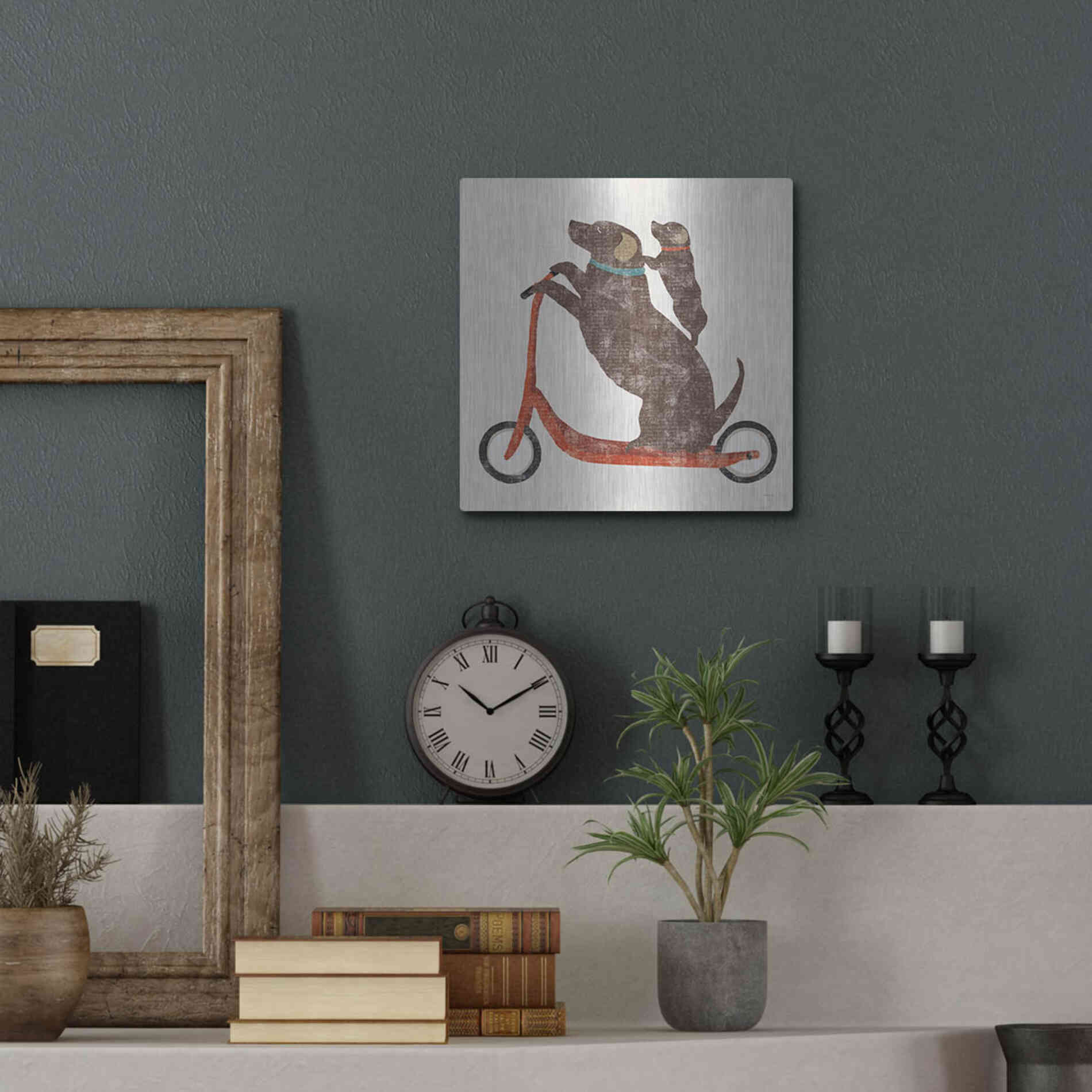 Luxe Metal Art 'Lab Scooter Ride' by Sue Schlabach, Metal Wall Art,12x12
