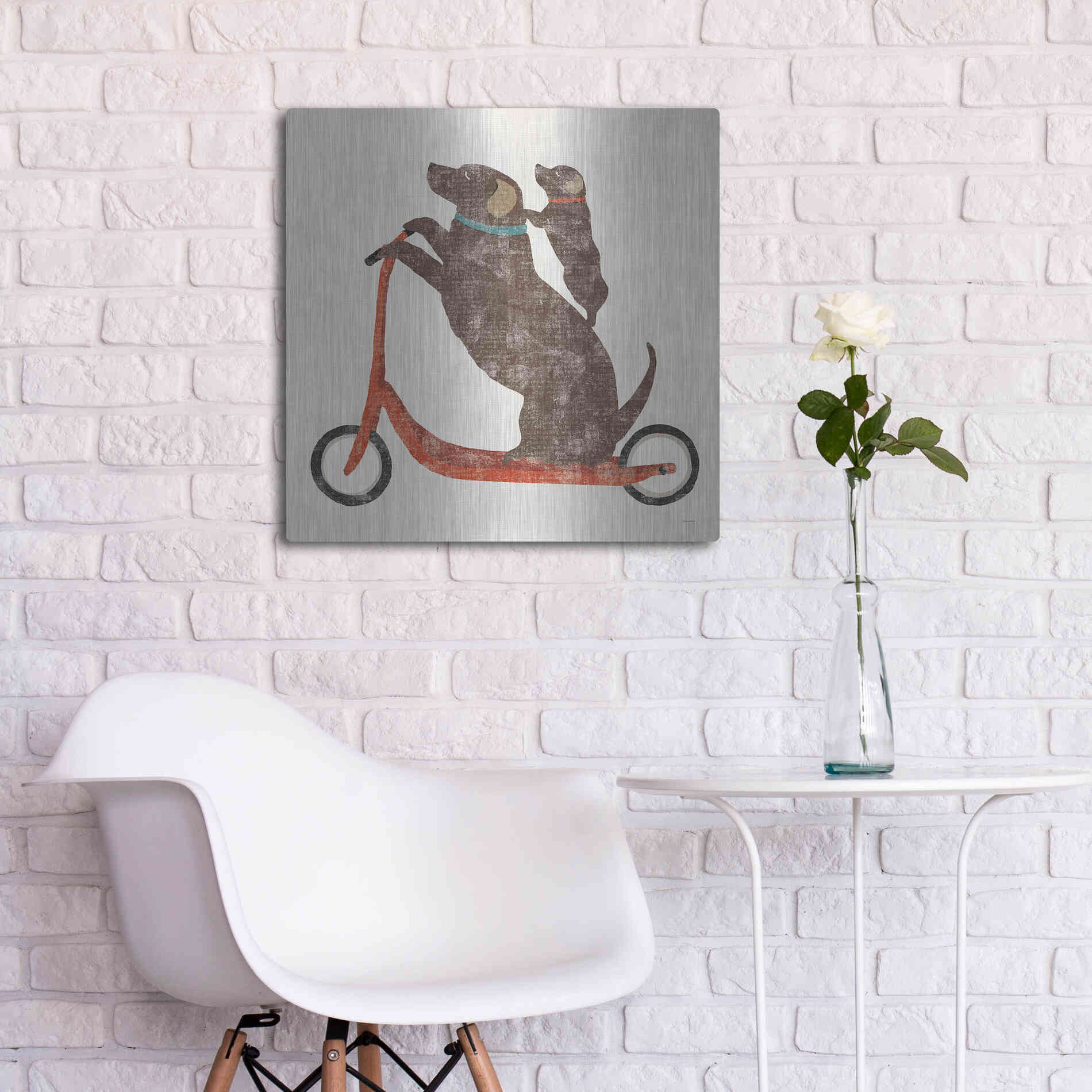 Luxe Metal Art 'Lab Scooter Ride' by Sue Schlabach, Metal Wall Art,24x24