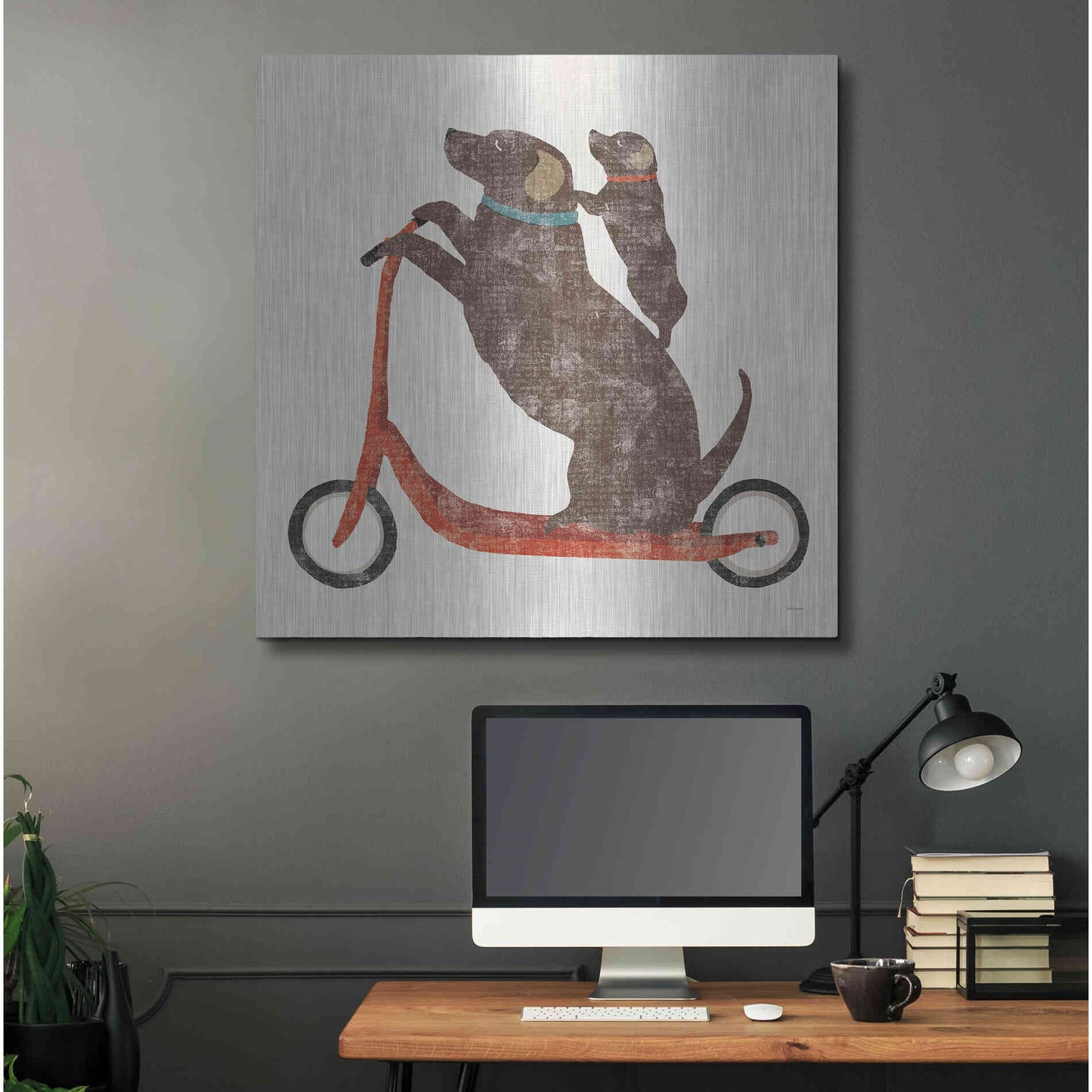 Luxe Metal Art 'Lab Scooter Ride' by Sue Schlabach, Metal Wall Art,36x36
