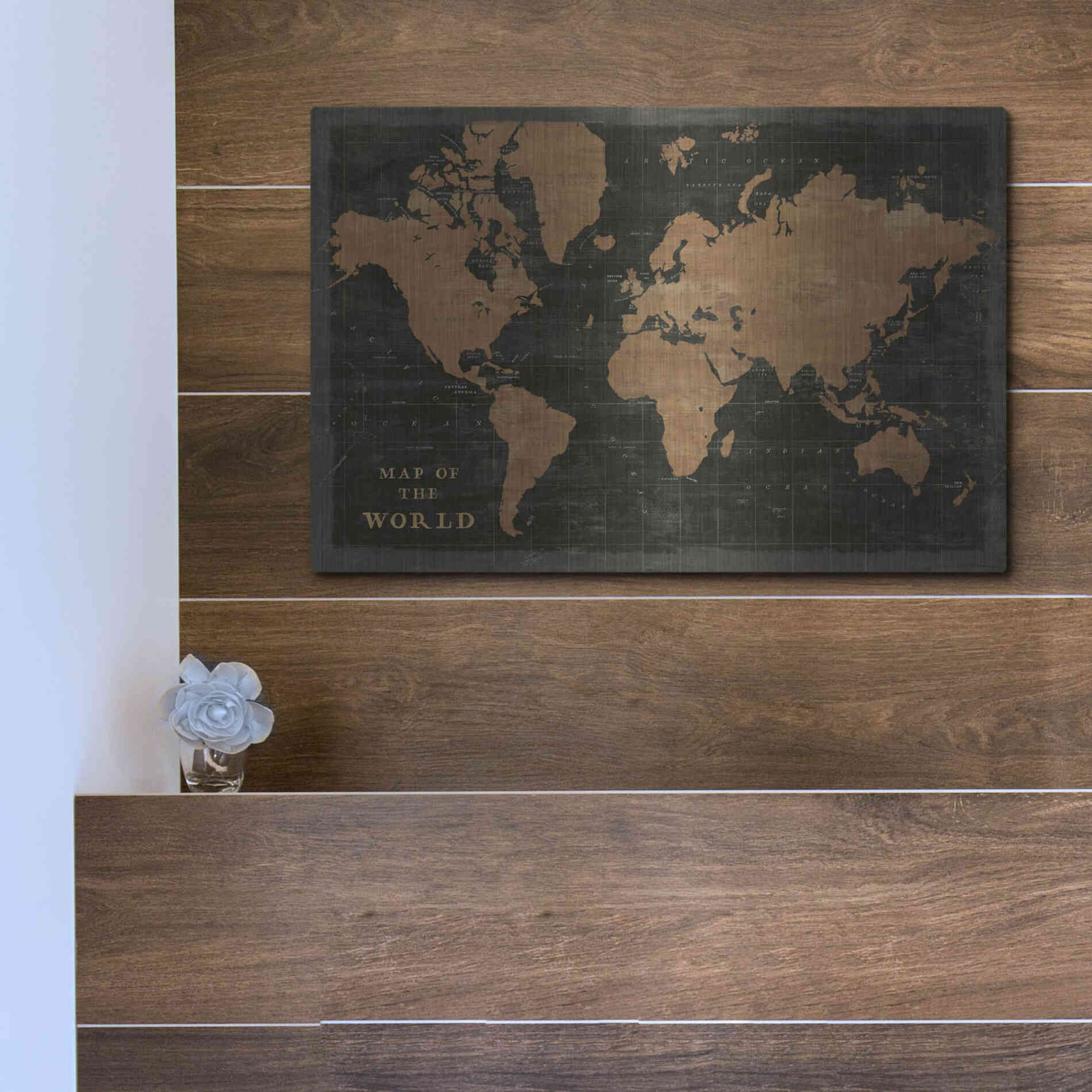 Luxe Metal Art 'World Map Industrial' by Sue Schlabach, Metal Wall Art,16x12